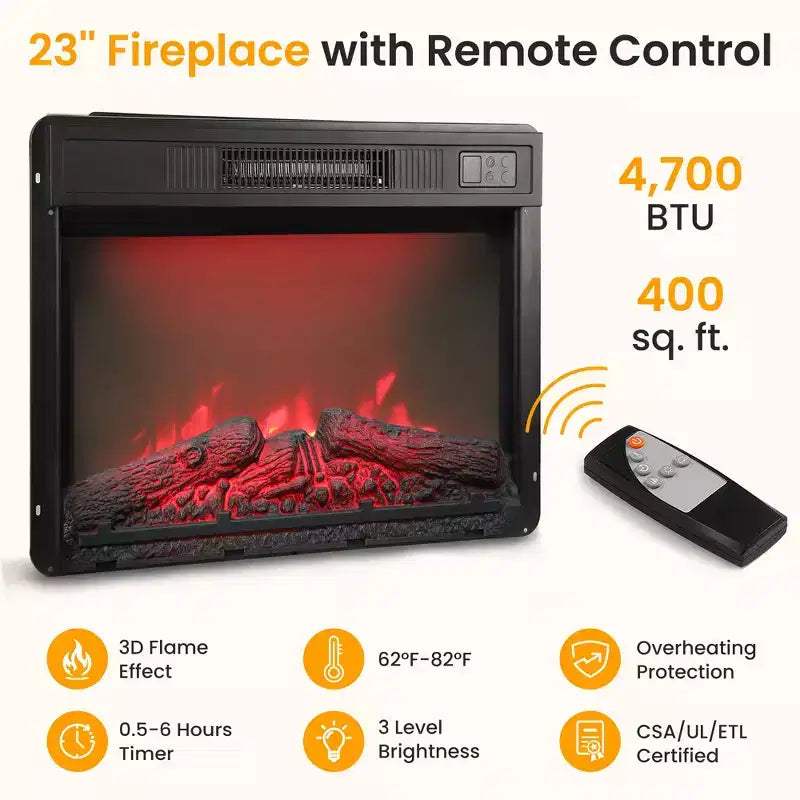 Meuble TV de cheminée Heynemo 59'' pour téléviseurs jusqu'à 65'' avec rangement et étagères réglables