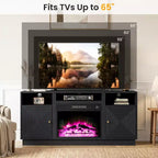 Meuble TV de cheminée Heynemo 59'' pour téléviseurs jusqu'à 65'' avec rangement et étagères réglables
