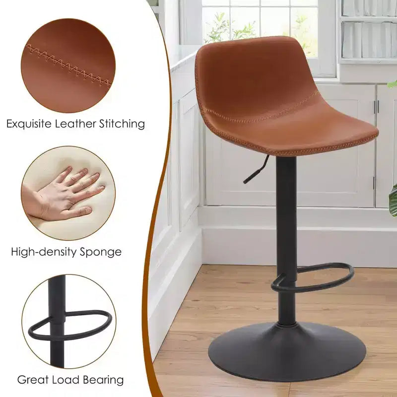 MAYEERTY Lot de 2 tabourets de bar pivotants réglables, chaises de comptoir industrielles en cuir PU de style milieu de siècle pour îlot de cuisine