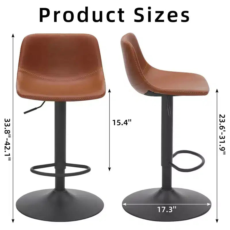 MAYEERTY Lot de 2 tabourets de bar pivotants réglables, chaises de comptoir industrielles en cuir PU de style milieu de siècle pour îlot de cuisine