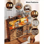 Meuble Bar-Café 55" avec lumières LED et prise de courant, porte de grange, support à verres à vin et rangement pour salle à manger