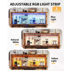Meuble Bar-Café 55" avec lumières LED et prise de courant, porte de grange, support à verres à vin et rangement pour salle à manger