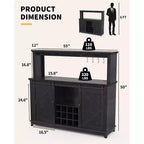Meuble Bar-Café 55" avec lumières LED et prise de courant, porte de grange, support à verres à vin et rangement pour salle à manger