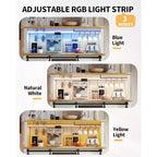 Meuble Bar-Café 55" avec lumières LED et prise de courant, porte de grange, support à verres à vin et rangement pour salle à manger