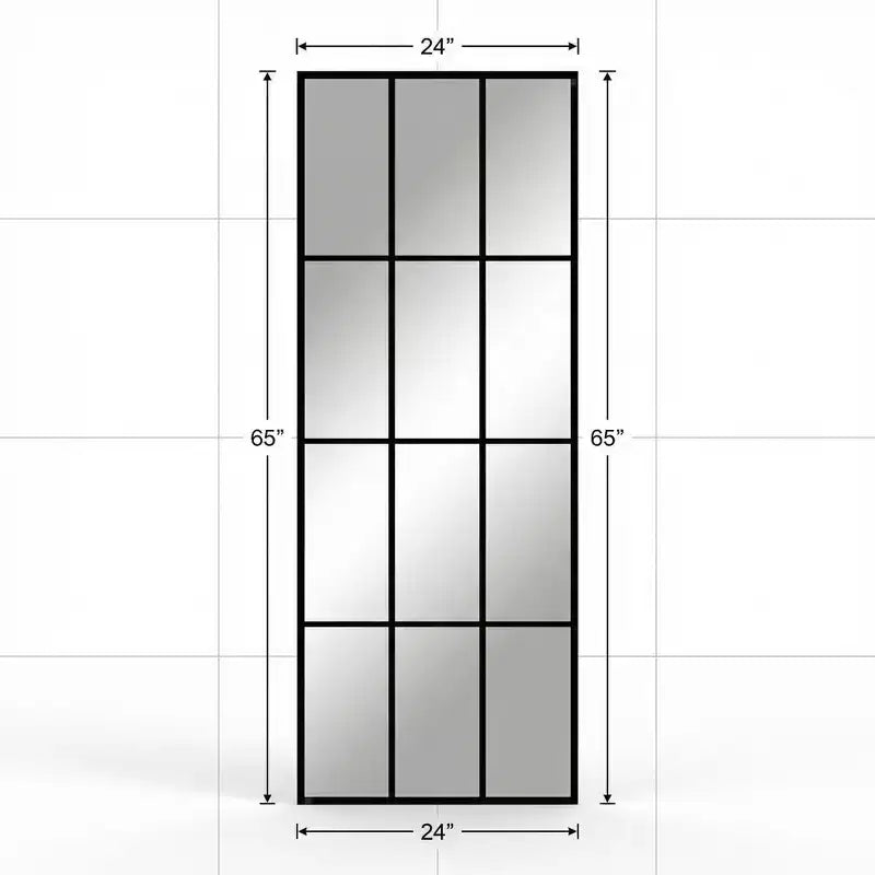Miroir sur pied Likepay pleine longueur avec cadre en métal noir et motif à carreaux moderne