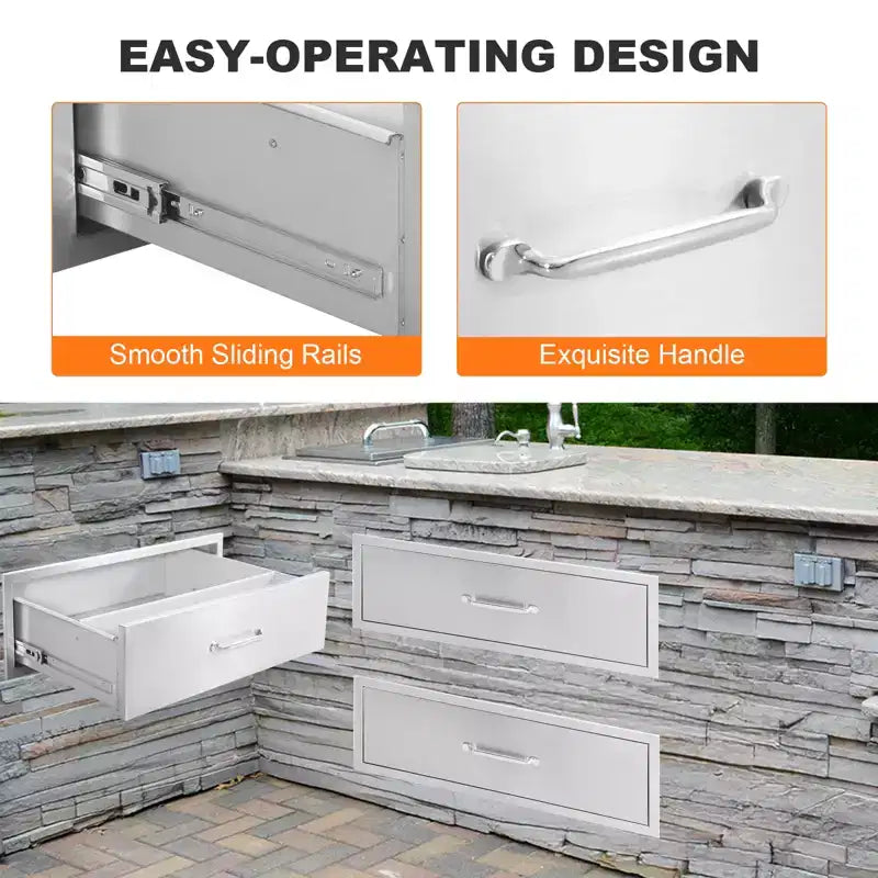 COZONY Tiroir de cuisine d'extérieur 30x23x10, tiroir barbecue en acier inoxydable avec montage encastré, argent