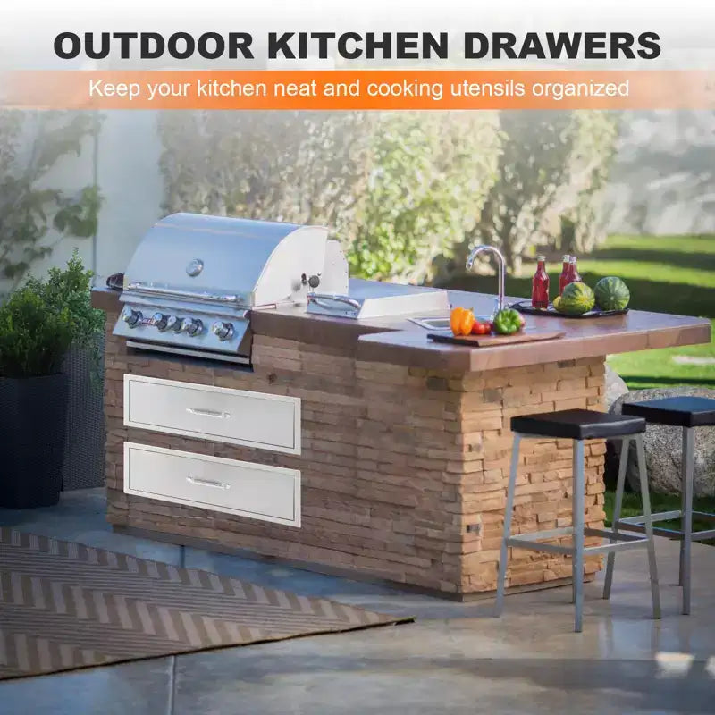 COZONY Tiroir de cuisine d'extérieur 30x23x10, tiroir barbecue en acier inoxydable avec montage encastré, argent