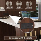Îlot de cuisine mobile de 80 pouces avec comptoir extensible à grain de marbre, armoire, tiroirs et espace repas, finition noyer pour la préparation et le repas dans la cuisine
