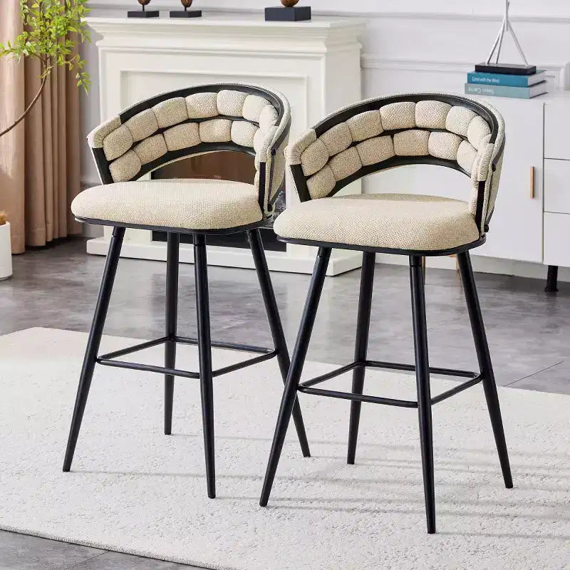 Lot de 2 tabourets de bar modernes rembourrés avec dossier incurvé, hauteur d'assise de 73,7 cm, pieds en fer noir pour îlot de cuisine ou bar à domicile-Panipeachy