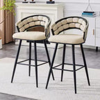 Lot de 2 tabourets de bar modernes rembourrés avec dossier incurvé, hauteur d'assise de 73,7 cm, pieds en fer noir pour îlot de cuisine ou bar à domicile-Panipeachy