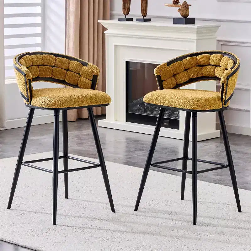 Lot de 2 tabourets de bar modernes rembourrés avec dossier incurvé, hauteur d'assise de 73,7 cm, pieds en fer noir pour îlot de cuisine ou bar à domicile-Panipeachy