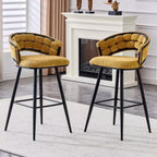 Lot de 2 tabourets de bar modernes rembourrés avec dossier incurvé, hauteur d'assise de 73,7 cm, pieds en fer noir pour îlot de cuisine ou bar à domicile-Panipeachy