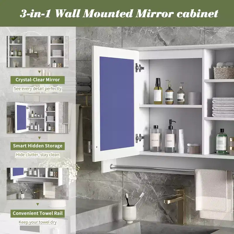 Armoire à pharmacie murale GDFStudio Jones 36 avec porte miroir et porte-serviettes