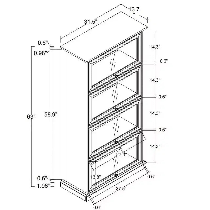 VIYET 63 Meuble vitrine à 4 niveaux en verre, meuble de collection en MDF blanc + verre trempé (portes relevables pour objets de collection/jouets/livres)