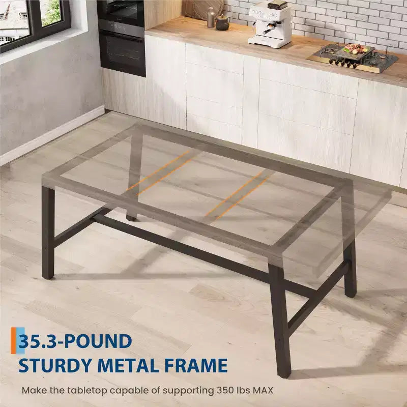 Table à manger industrielle de 70,87 po pour 6 à 8 personnes, longue table de cuisine en bois avec cadre métallique robuste et finition noire, peut accueillir 6 personnes (comptoir rectangulaire)