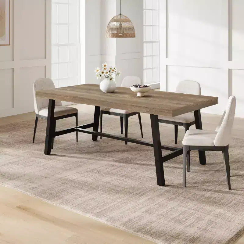 Table à manger industrielle de 70,87 po pour 6 à 8 personnes, longue table de cuisine en bois avec cadre métallique robuste et finition noire, peut accueillir 6 personnes (comptoir rectangulaire)