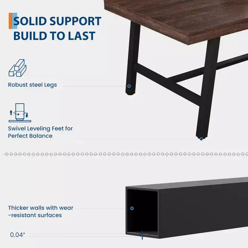 Table à manger industrielle de 70,87 po pour 6 à 8 personnes, longue table de cuisine en bois avec cadre métallique robuste et finition noire, peut accueillir 6 personnes (comptoir rectangulaire)