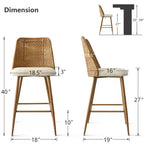 Lot de 4 tabourets de comptoir en bouclette et rotin, chaises de bar de 68,5 cm rembourrées avec dossier en rotin pour îlot de cuisine ou bar à petit-déjeuner - Panipeachy