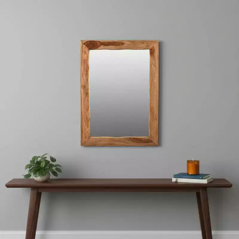Miroir d'appoint encadré HomeRoots 44, en bois massif marron, bord brut