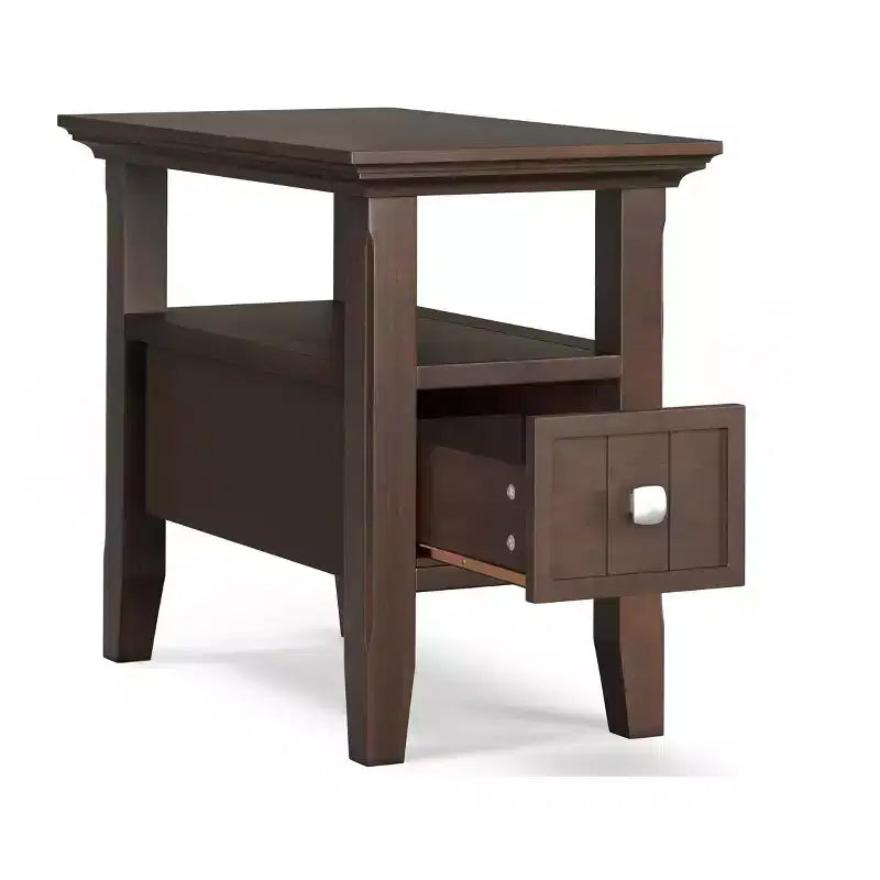 Table d'appoint étroite de style transitionnel en bois massif de 14 pouces de large avec tiroir Normandy