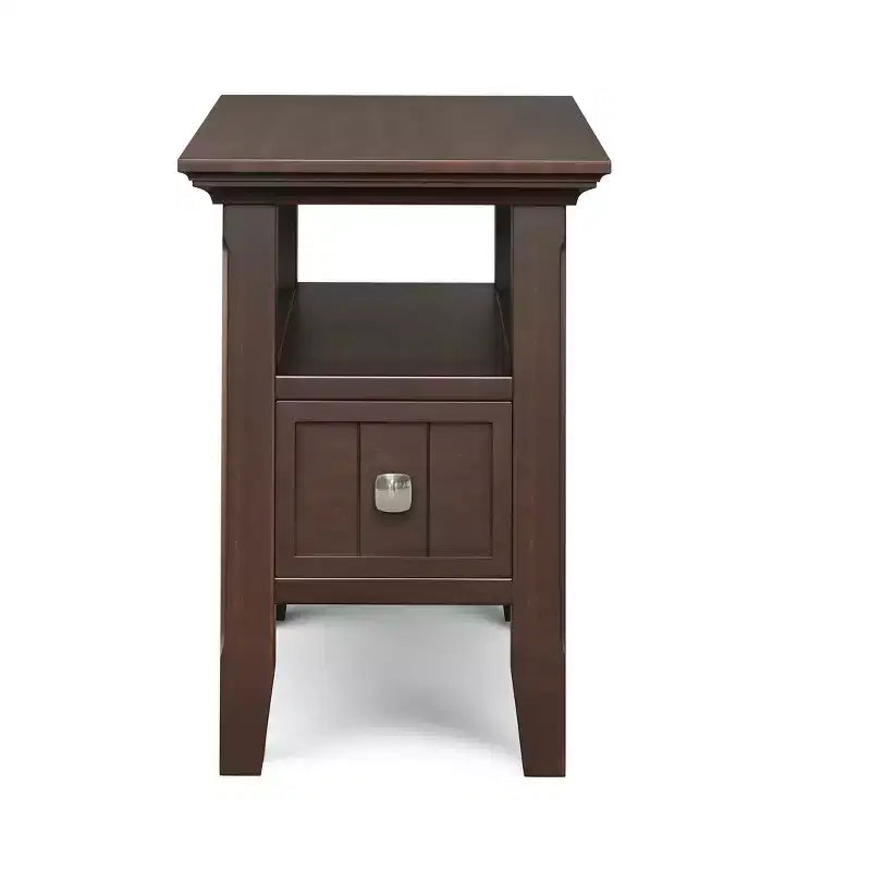 Table d'appoint étroite de style transitionnel en bois massif de 14 pouces de large avec tiroir Normandy