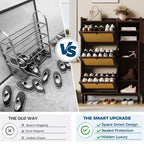 Meuble à chaussures autoportant en rotin avec 3 tiroirs basculants et 5 étagères, organisateur de rangement de chaussures peu encombrant pour entrée ou couloir