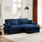 MAYEERTY Canapé deux places moderne avec ottoman, 2 traversins ronds, oreillers de soutien lombaire, coussins décoratifs pour salon, bleu