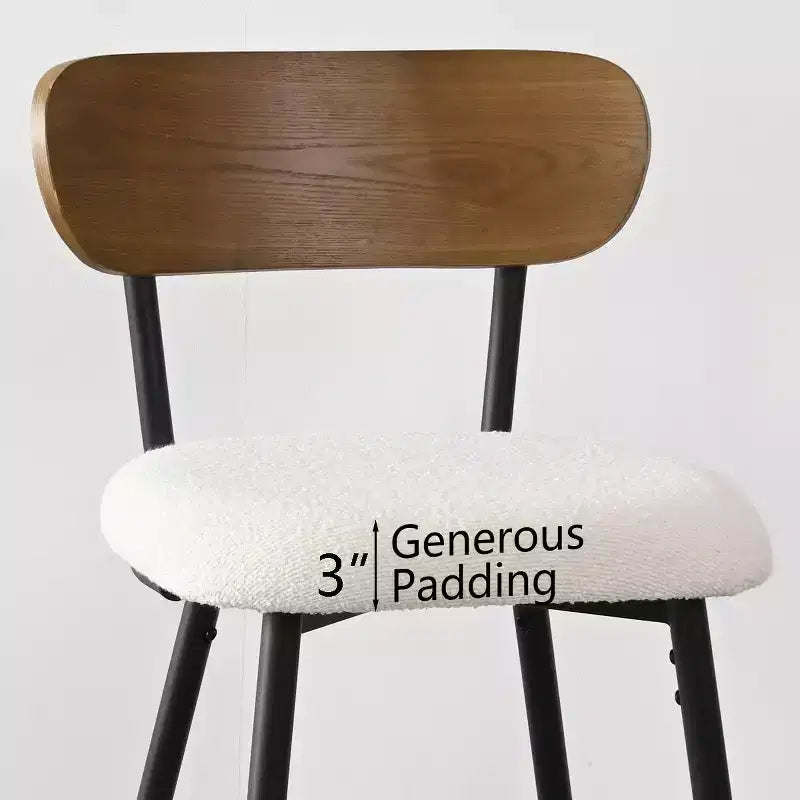 Lot de 2 tabourets de bar de hauteur comptoir modernes du milieu du siècle, chaises de cuisine 27" en bouclette blanche avec dossier en bois de frêne - Panipeachy