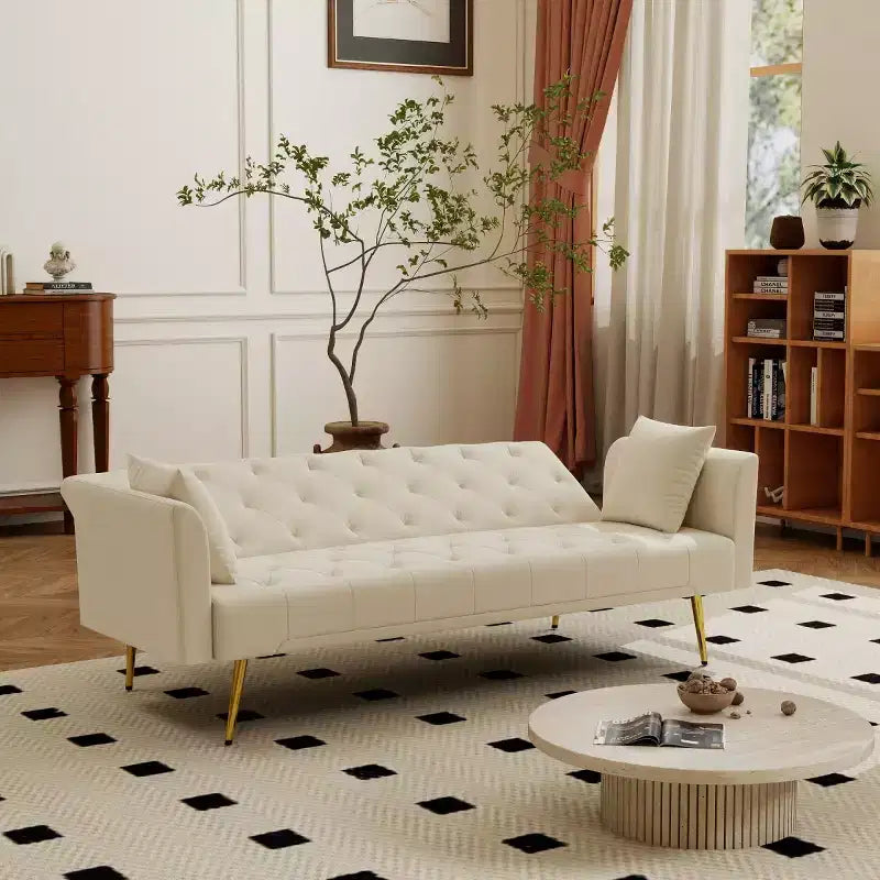 Canapé inclinable moderne en velours avec dossier réglable à 3 positions, canapé-lit convertible pour petits salons ou chambres d'amis-Panipeachy