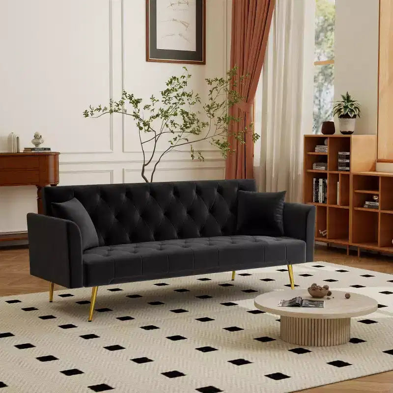 Canapé inclinable moderne en velours avec dossier réglable à 3 positions, canapé-lit convertible pour petits salons ou chambres d'amis-Panipeachy