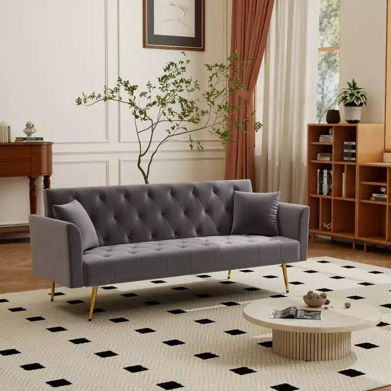 Canapé inclinable moderne en velours avec dossier réglable à 3 positions, canapé-lit convertible pour petits salons ou chambres d'amis-Panipeachy