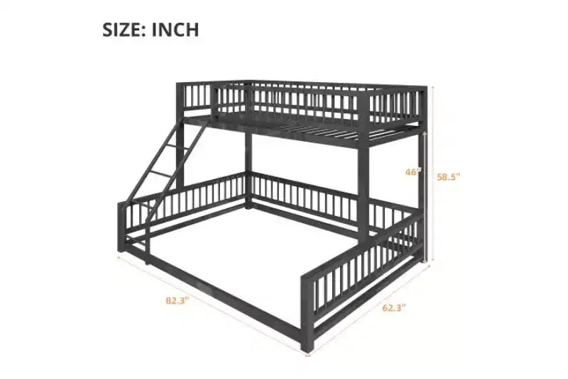 Bellemave Lit Superposé au Sol Jumeau XL sur Grand Lit avec Échelle et Barrières de Sécurité, Lit Superposé au Sol en Métal avec Design Détachable, Facile à Assembler, Noir
