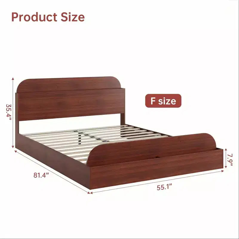 Cadre de lit en bois avec tête de lit de rangement – Lit plateforme bas pour enfant avec pied de lit surélevé, lattes en bois robustes (pas besoin de sommier tapissier)