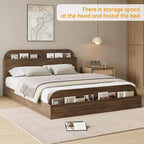 Cadre de lit en bois avec tête de lit de rangement – Lit plateforme bas pour enfant avec pied de lit surélevé, lattes en bois robustes (pas besoin de sommier tapissier)