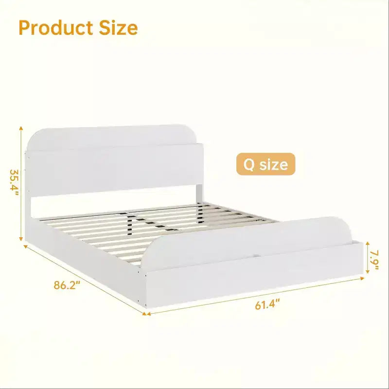 Cadre de lit en bois avec tête de lit de rangement – Lit plateforme bas pour enfant avec pied de lit surélevé, lattes en bois robustes (pas besoin de sommier tapissier)