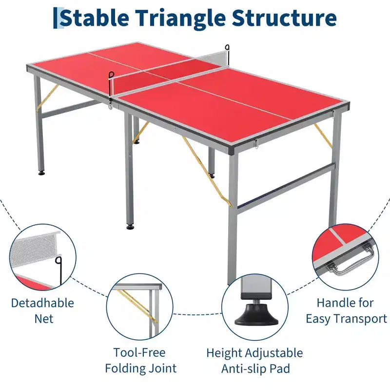 Table de ping-pong portable 180x90 cm pour intérieur et extérieur - Comprend filet, 2 raquettes et 3 balles - Table de jeu professionnelle pour adultes et adolescents