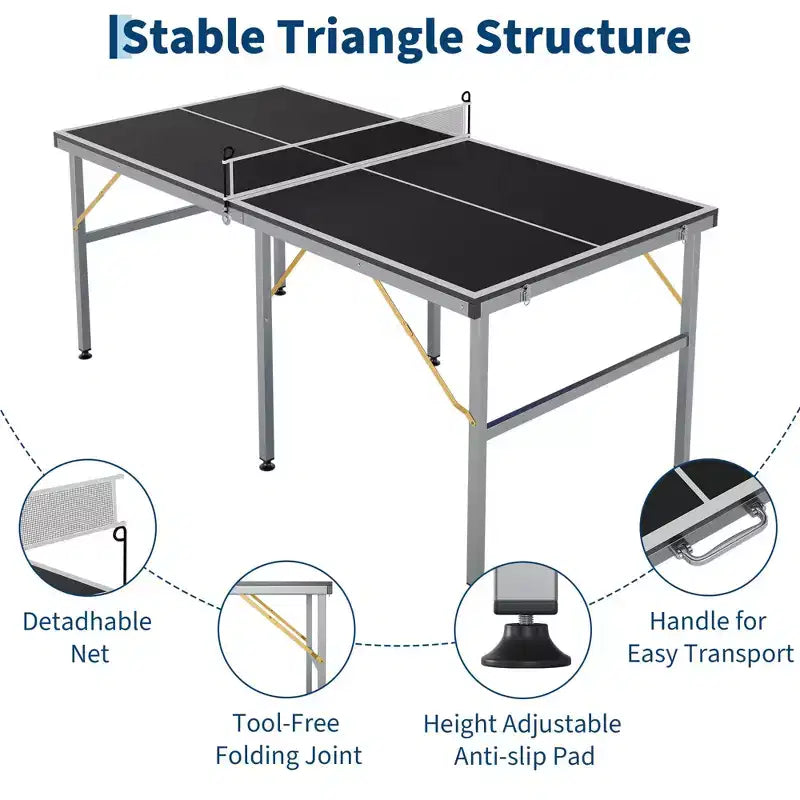 Table de ping-pong portable 180x90 cm pour intérieur et extérieur - Comprend filet, 2 raquettes et 3 balles - Table de jeu professionnelle pour adultes et adolescents