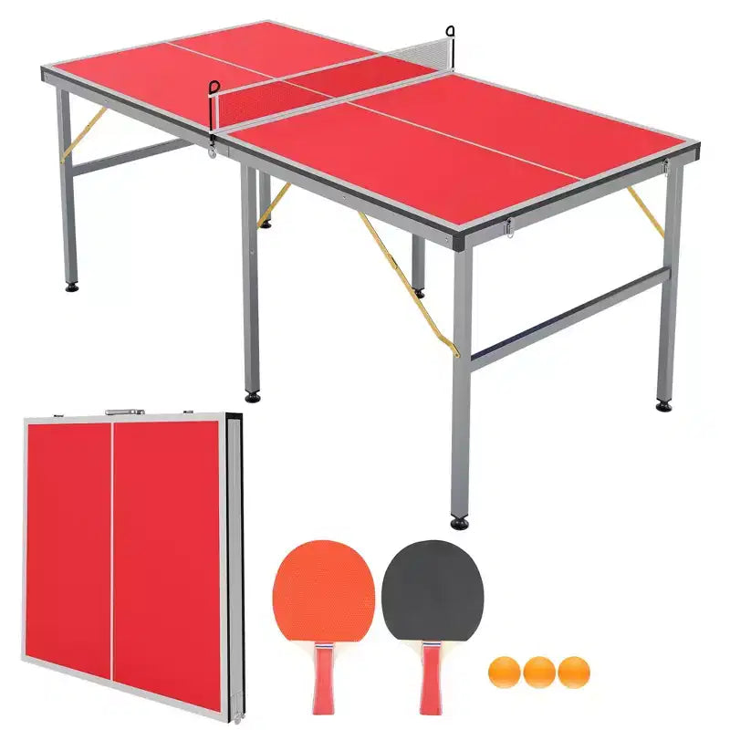 Table de ping-pong portable 180x90 cm pour intérieur et extérieur - Comprend filet, 2 raquettes et 3 balles - Table de jeu professionnelle pour adultes et adolescents