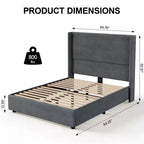Cadre de lit Dyonery Queen, lit plateforme rembourré avec tête de lit en lin de 55 pouces, aucun sommier tapissier requis, lattes en bois robustes, assemblage facile et silencieux