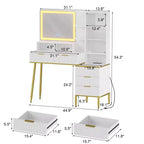 Coiffeuse cannelée COZONY avec miroir, coiffeuse avec 5 tiroirs et étagères, table de maquillage moderne pour chambre à coucher