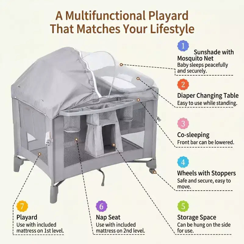 Moïse 3 en 1 pour bébé, Cododo, Table à langer, Lit bébé avec moustiquaire détachable et espace de rangement inférieur pour nouveau-nés et tout-petits