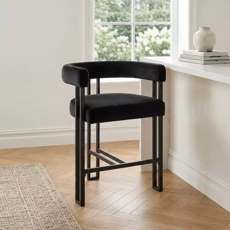Lot de 6 tabourets de bar modernes de 61 cm de hauteur de comptoir avec dossier et accoudoirs, tabourets de comptoir rembourrés en velours pour îlot de cuisine ou bar-Panipeachy