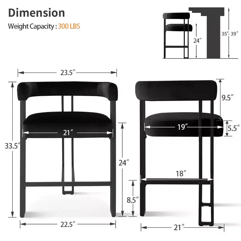 Lot de 6 tabourets de bar modernes de 61 cm de hauteur de comptoir avec dossier et accoudoirs, tabourets de comptoir rembourrés en velours pour îlot de cuisine ou bar-Panipeachy