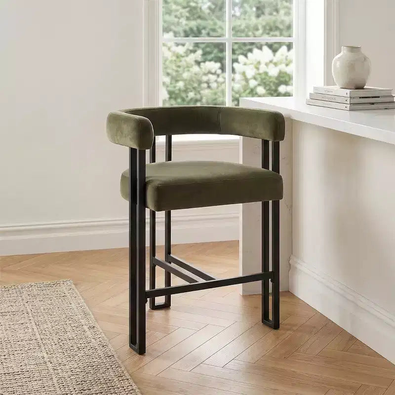 Lot de 6 tabourets de bar modernes de 61 cm de hauteur de comptoir avec dossier et accoudoirs, tabourets de comptoir rembourrés en velours pour îlot de cuisine ou bar-Panipeachy