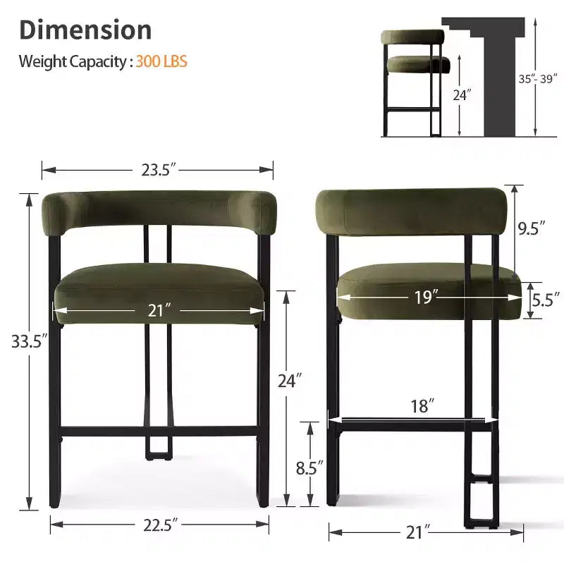 Lot de 6 tabourets de bar modernes de 61 cm de hauteur de comptoir avec dossier et accoudoirs, tabourets de comptoir rembourrés en velours pour îlot de cuisine ou bar-Panipeachy