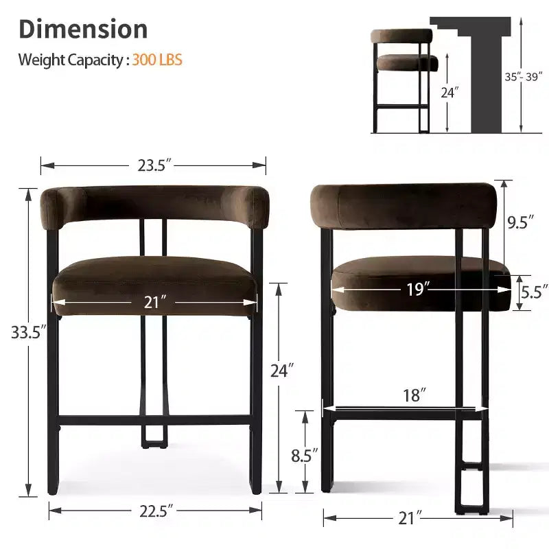 Lot de 6 tabourets de bar modernes de 61 cm de hauteur de comptoir avec dossier et accoudoirs, tabourets de comptoir rembourrés en velours pour îlot de cuisine ou bar-Panipeachy