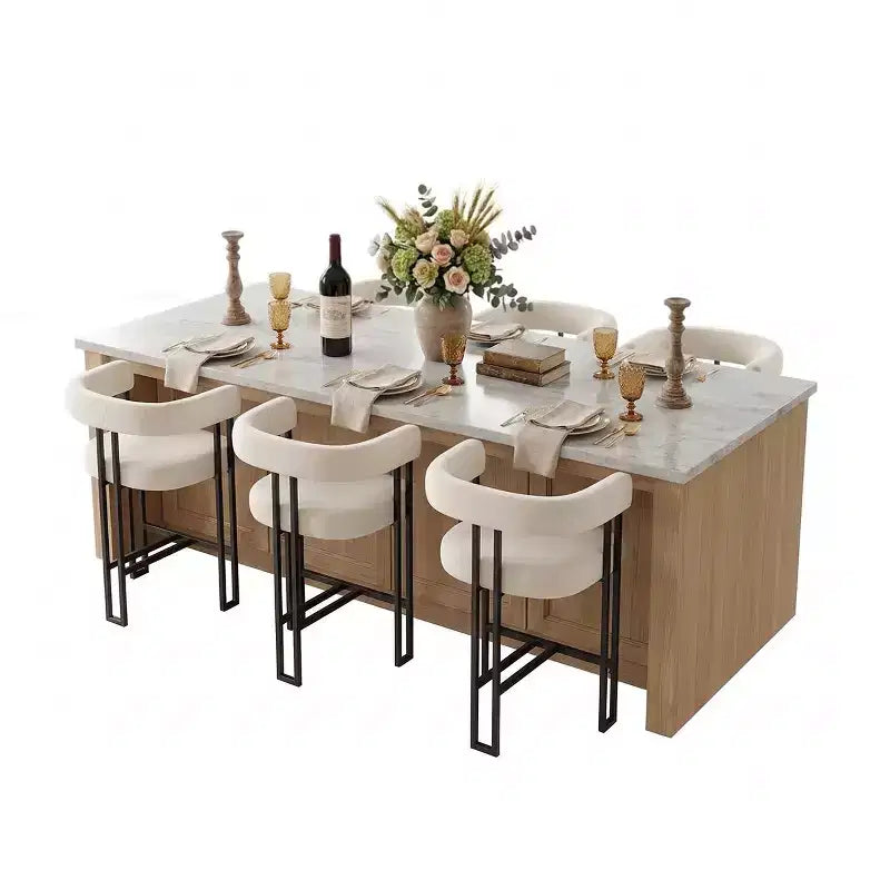 Lot de 6 tabourets de bar modernes de 61 cm de hauteur de comptoir avec dossier et accoudoirs, tabourets de comptoir rembourrés en velours pour îlot de cuisine ou bar-Panipeachy