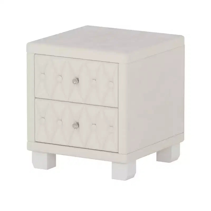 Table de chevet élégante en velours avec 2 tiroirs, table de chevet capitonnée avec poignées en cristal pour chambre ou salon - Panipeachy