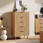 Commode à 5 tiroirs, commode moderne avec tiroirs profonds et plateau large, commode de rangement en bois cannelé pour salon, couloir