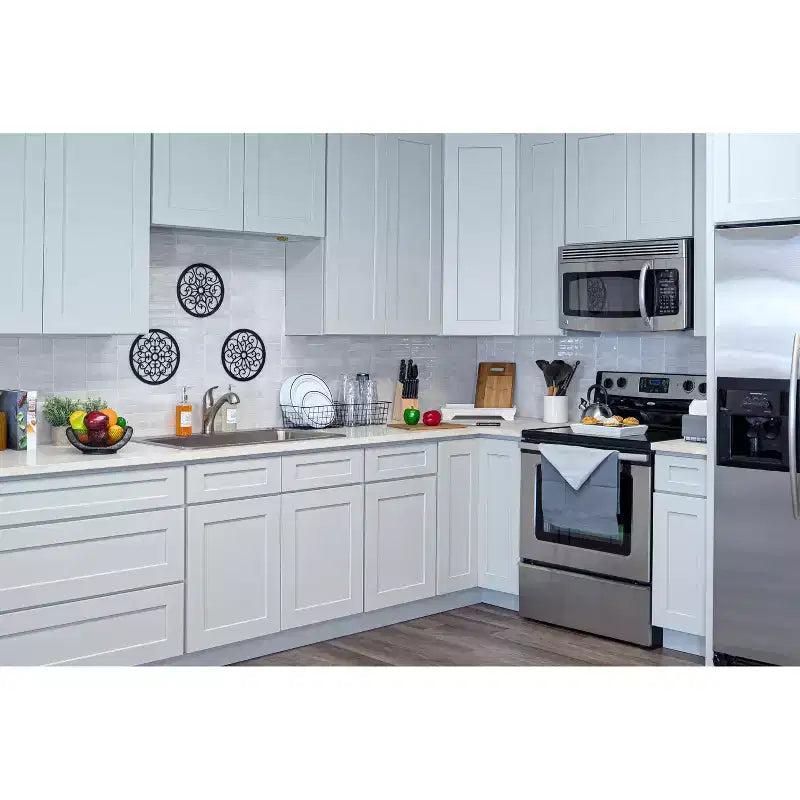 Meuble bas de cuisine CASAINC 27 L x 36 H x 12 P, style Shaker, cadre en bois massif, peinture à base d'eau à faible teneur en COV, fermeture en douceur, prêt à assembler, gris tourterelle